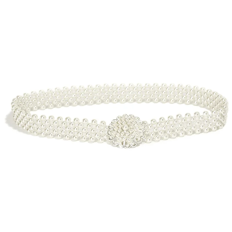 Fashion Silver Pearls Elastic Waist Belts