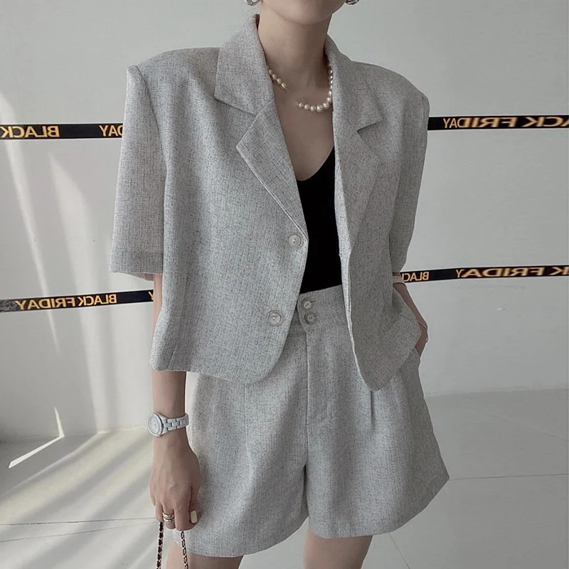 Churchf Churchf Chic Summer Temperament Small Fragrant Wind Suit Collar Short Coat High Waist Versatile Two Button Wide Leg Shorts