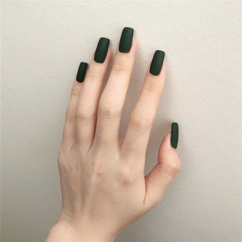 24pcs/box Khaki Pure Color Frosted Ballet matte Fake Nail press on Wearable Detachable Nail Tip Long Healthy full cover for Girl-Nail Inspo