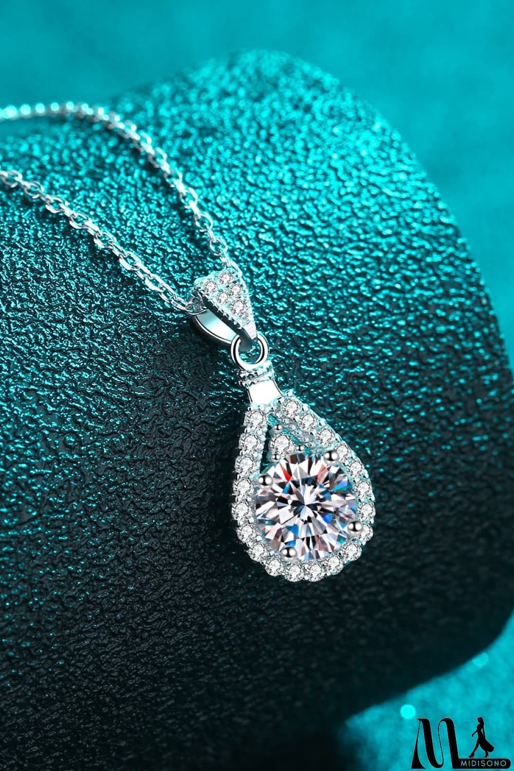 MidiSono - 2 Carat Moissanite Teardrop Pendant 925 Sterling Silver Necklace
