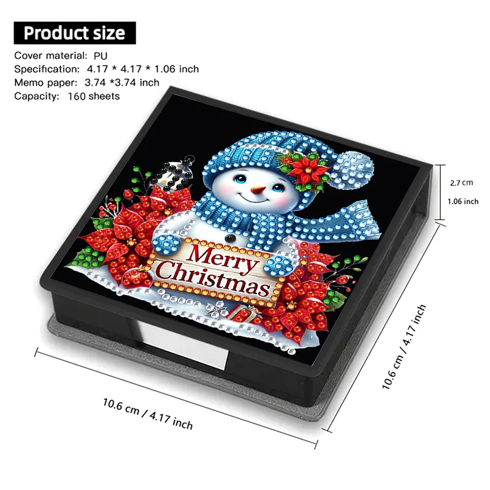 5D DIY PU Snowman Diamond Painting Notecard Box Gem Art Sticky Note Holder