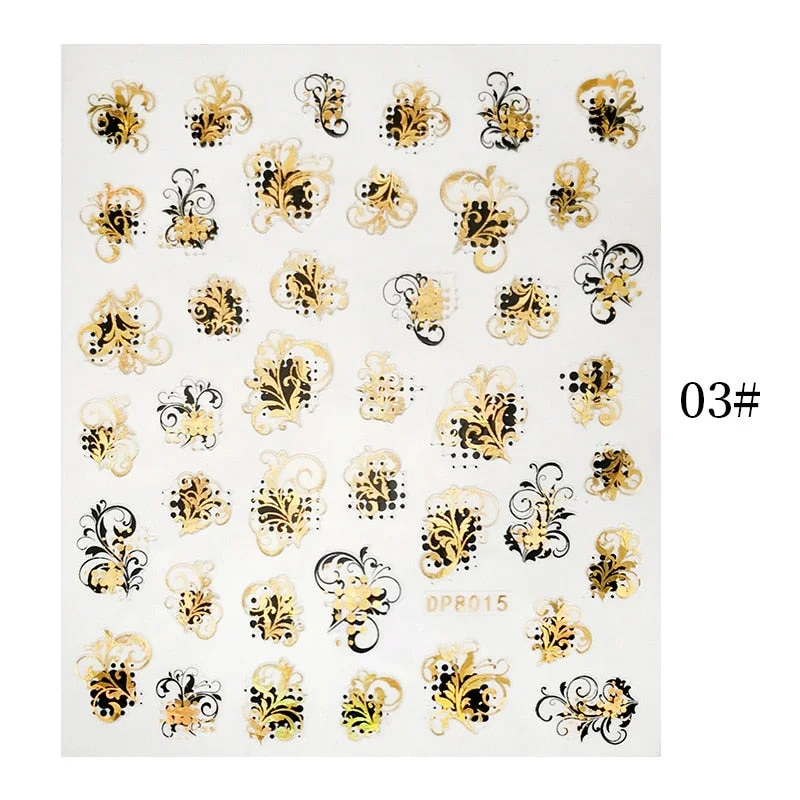 1 Sheet Bronzing Abstract Color Block 3D Nail Sticker Art Letters Design Transfer Sliders Paper DIY Manicuring Wraps