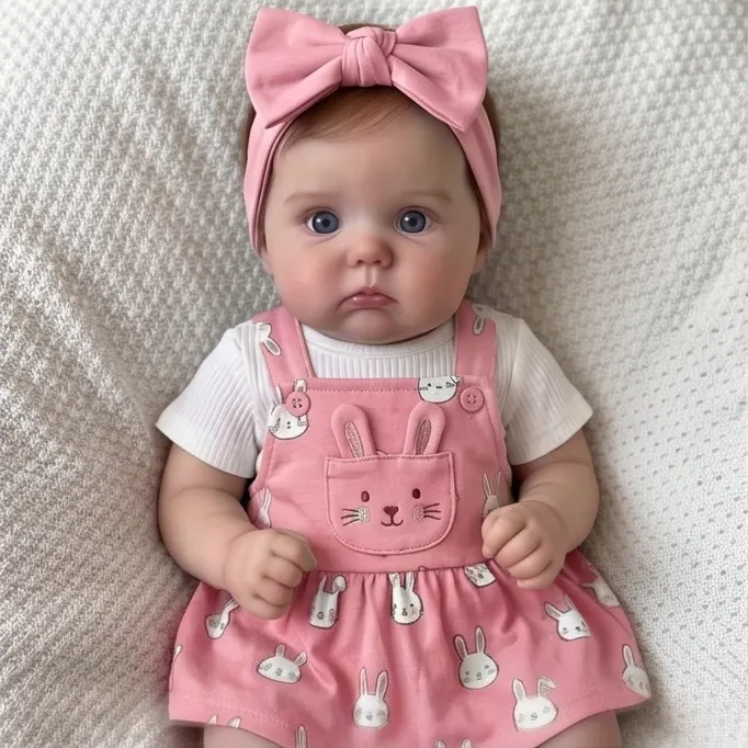 [Pre-Order]Babeside Sage 16" Full Silicone Baby Doll &ndash; Realistic Baby Girl with Soft Curls & Pink Bunny Pinafore Outfit