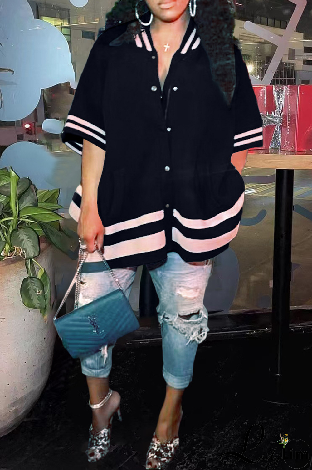 Red Fashion Solid Buckle Mandarin Collar Outerwear