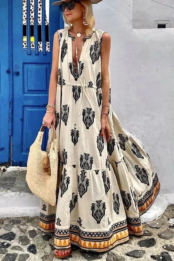 SanFran Sunshine Embroidered Print Maxi Dress