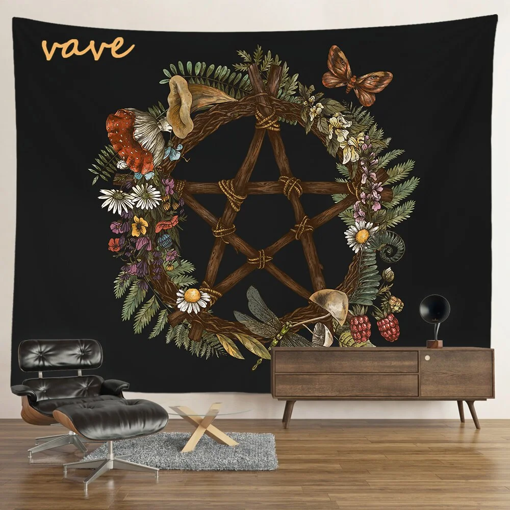 Nigikala Magic Vintage Tarot Mushroom Tapestry Wall Hanging Trippy Butterfly Mandala Hippie Aesthetic Tapestry Sun and Moon