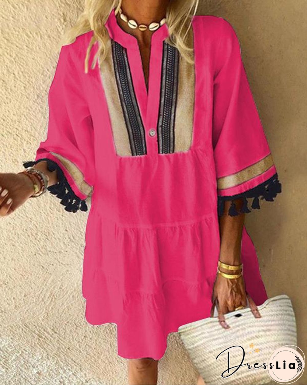 Contrast Color Tassel Casual Dress