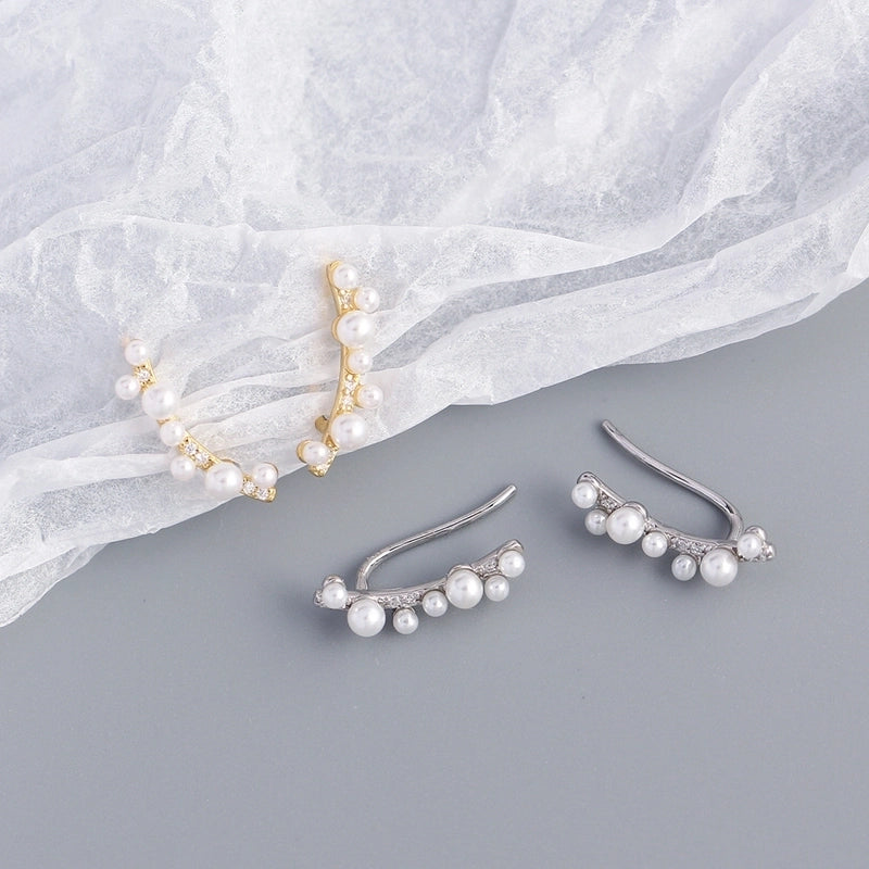 1 Pair 925 Sterling Silver Artificial Pearls Geometric Ear Studs