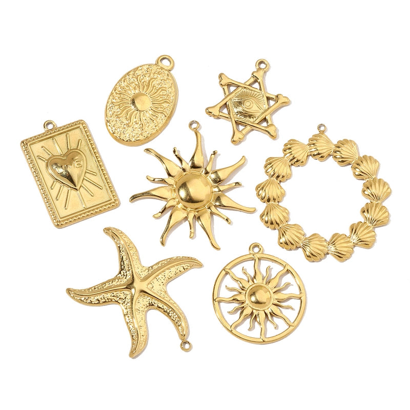 3 PCS/Package 31 * 34mm 35*37mm Titanium Steel Sun Heart Shape Pendant Jewelry Accessories