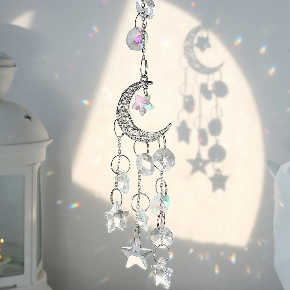 Moon Prism Crystal Suncatcher Rainbow Maker Hanging Sun Catcher for Window Home Garden Decor Wedding Christmas Decoration Gift