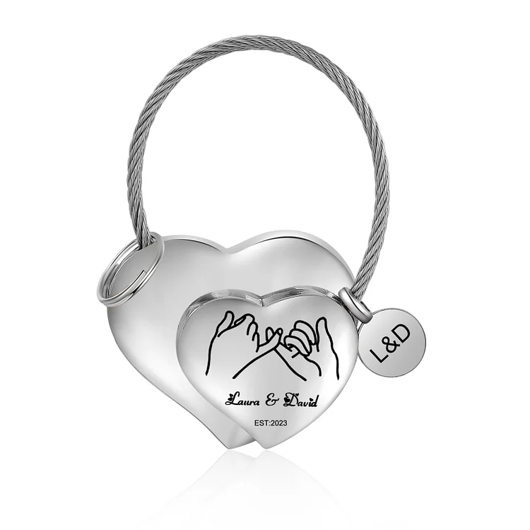 Steel Cord Funny Love Lock Keychain Personalized Heart Pinky Swear Key Ring Creative Gift