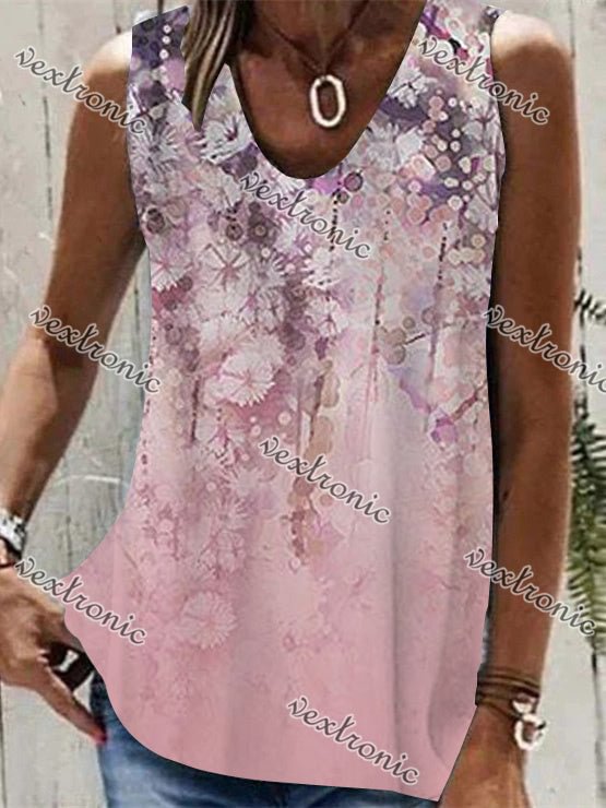 Women Sleeveless V-neck Floral Printed Graphic Top