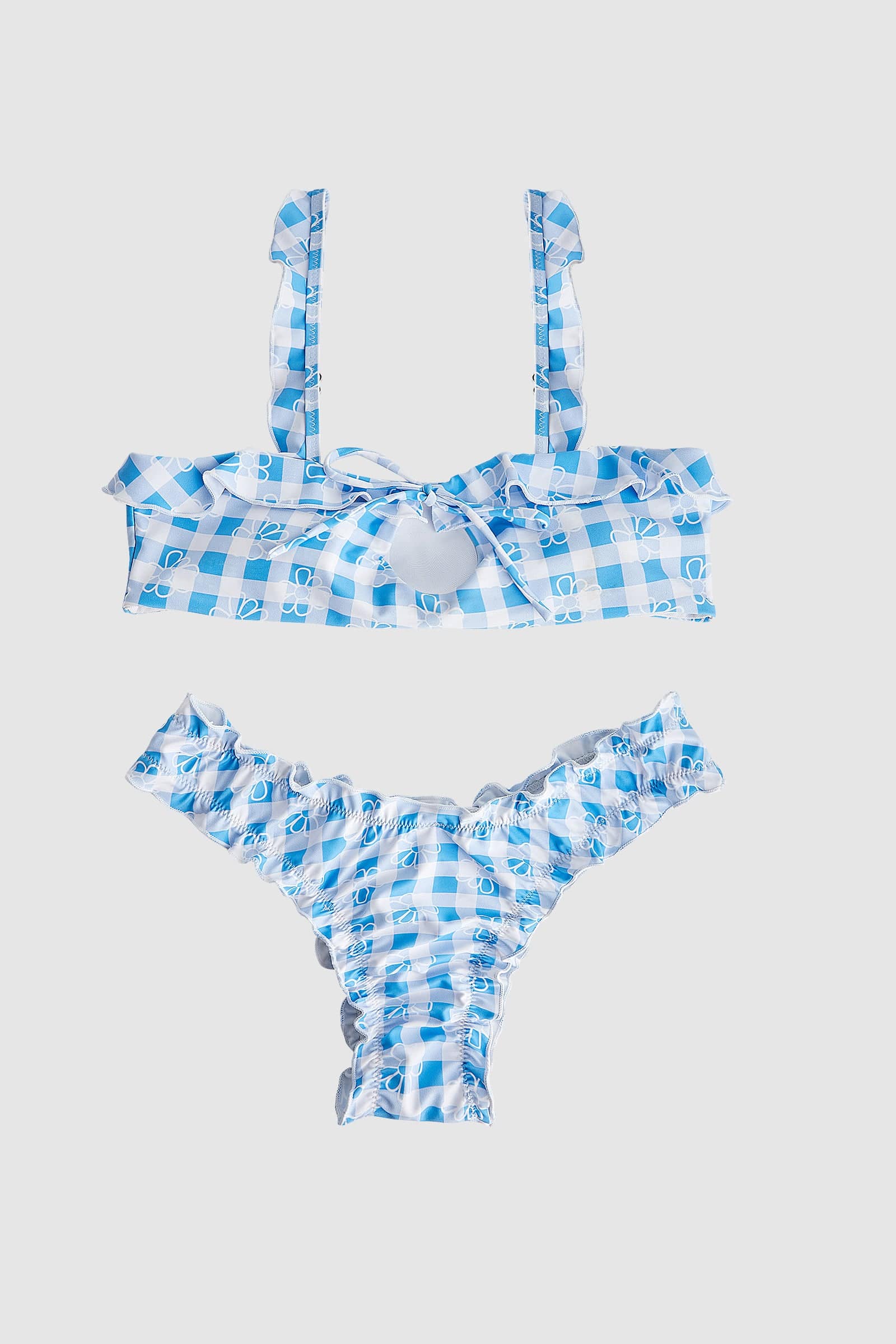 blue and white plaid bathing suit