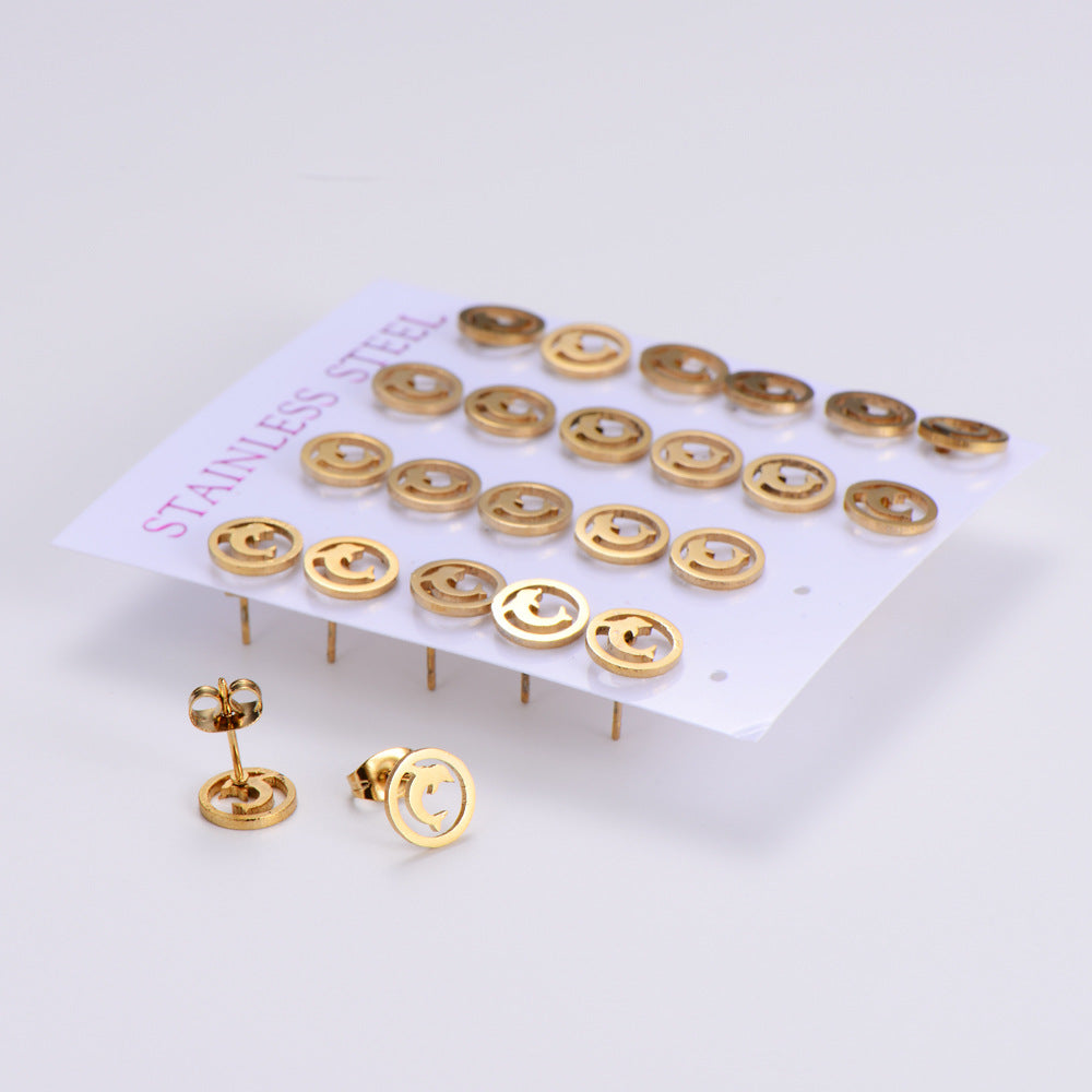 Women Minimalist Geometric Metal Chinese Zodiac Animal Stainless Steel Stud Earrings