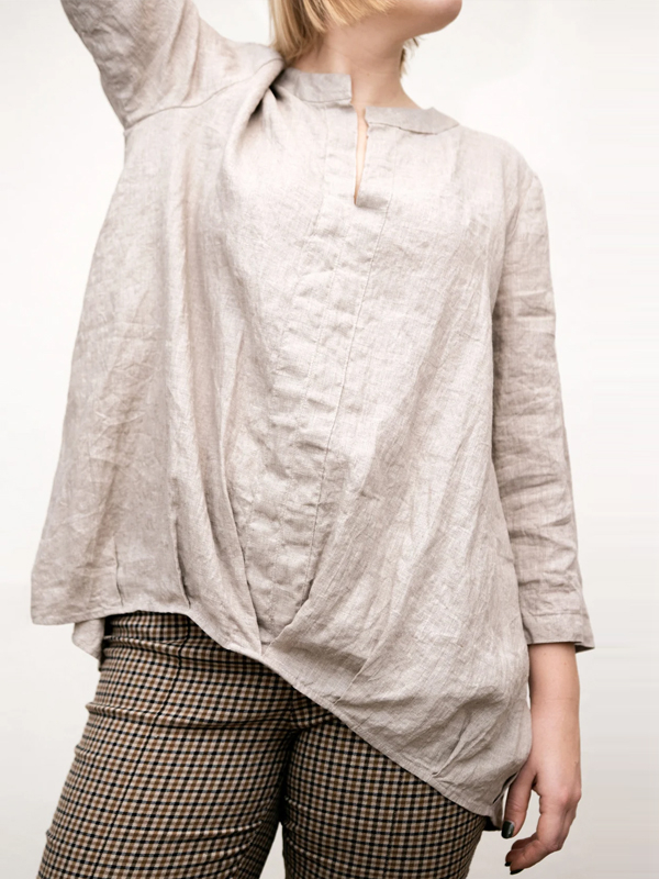 Round Neck Solid Color Cotton And Linen Top hjn Shicloths