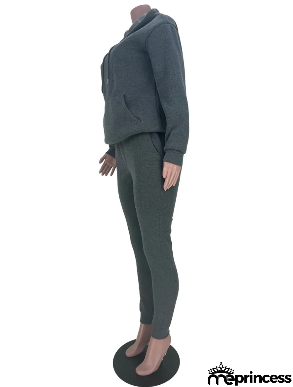 Winter Casual Gray Pocket Hoodes and Sweetpants Two Piece Tracksuits