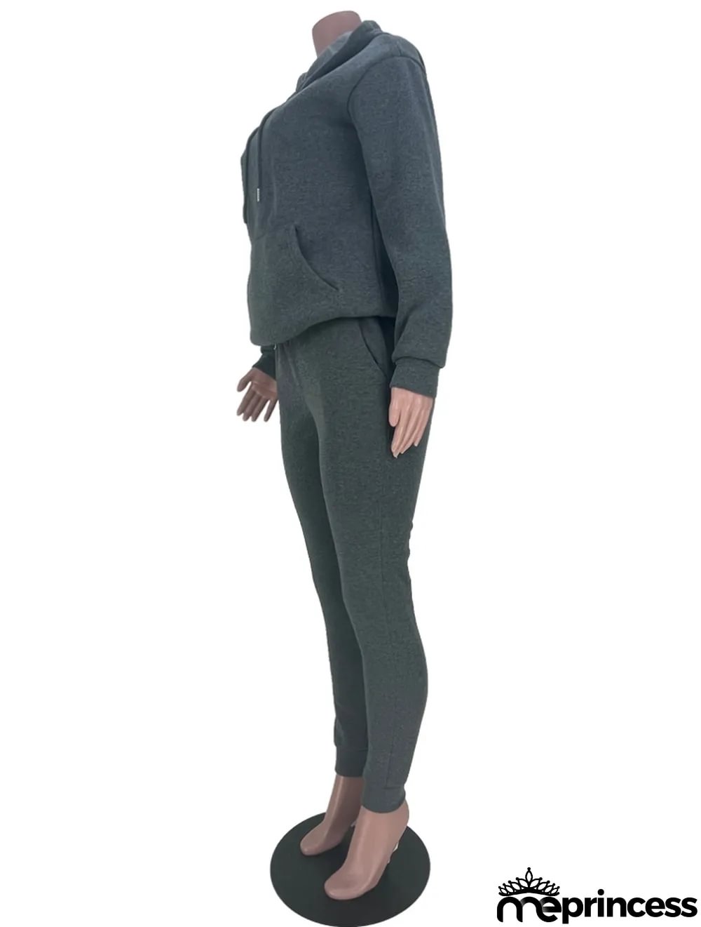Winter Casual Gray Pocket Hoodes and Sweetpants Two Piece Tracksuits