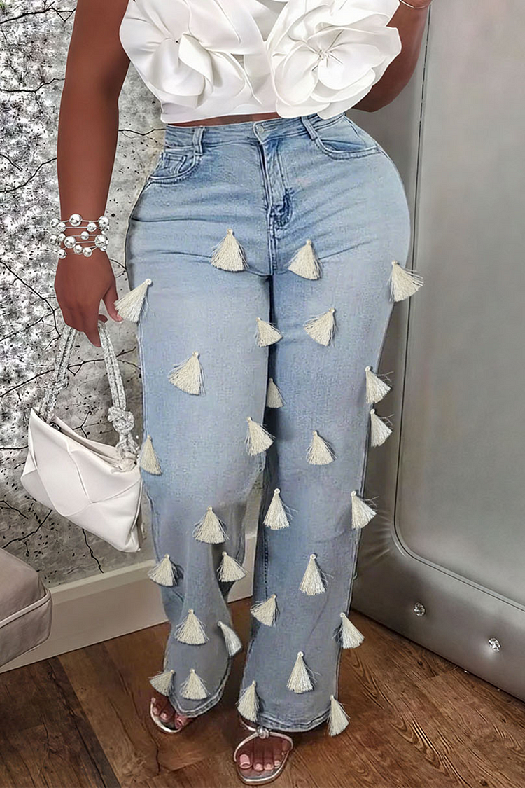 Plus Size Party Blue Casual Denim Jeans