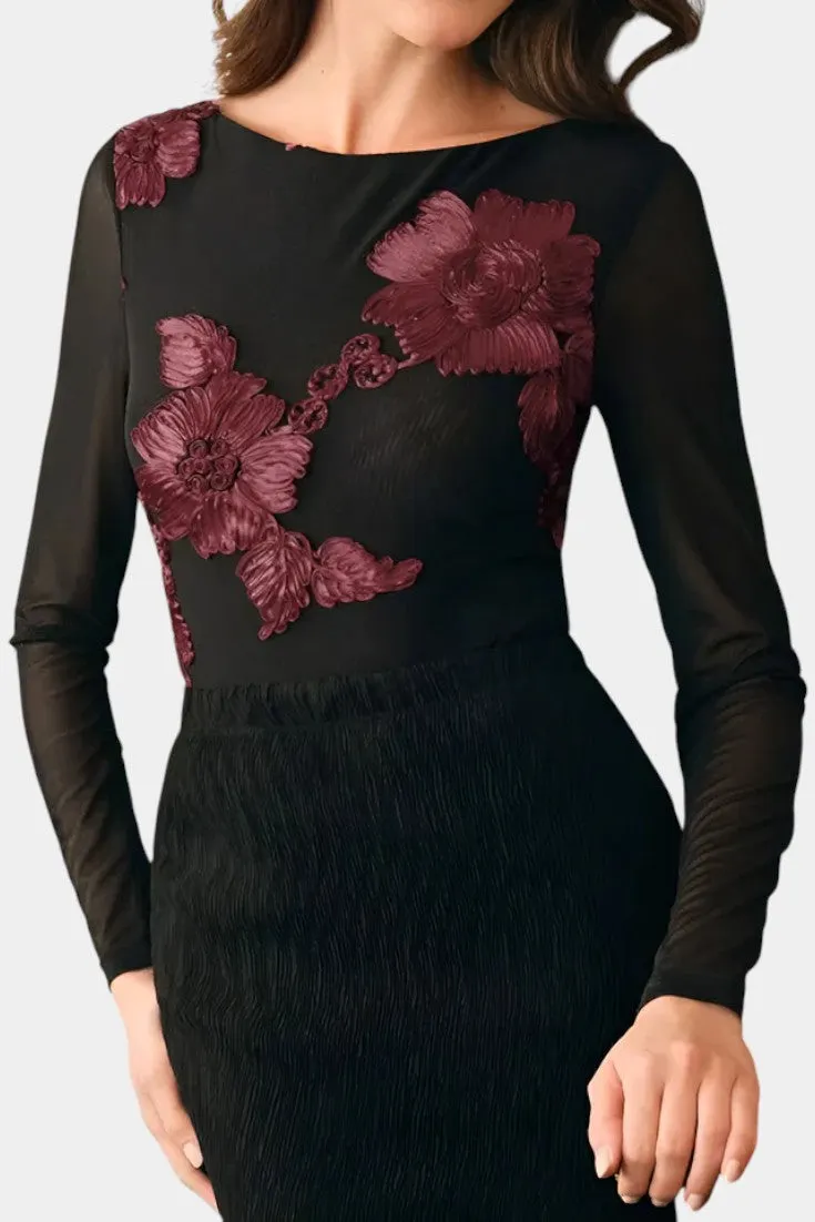 Embellished Boat Neck Dress with Long Sleeves
