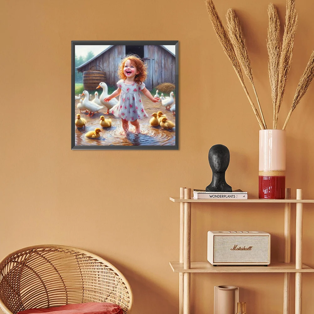Diamond Painting - Full Round Drill - Farm Duck Girl(Canvas|30*30cm)