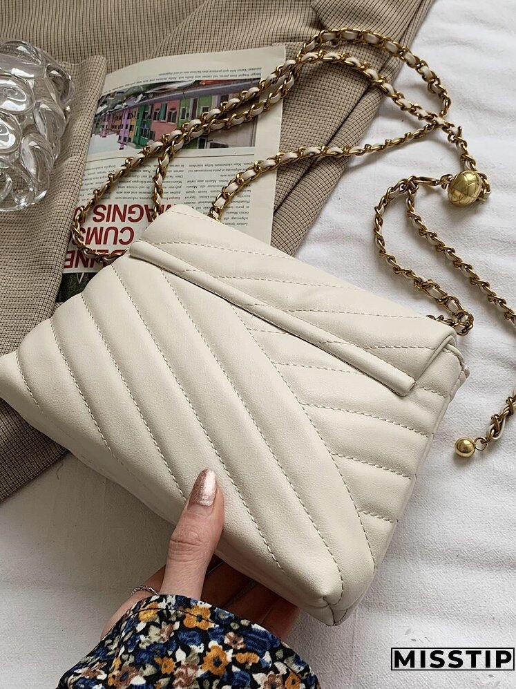 Stitch Detail Flap Shoulder Bag