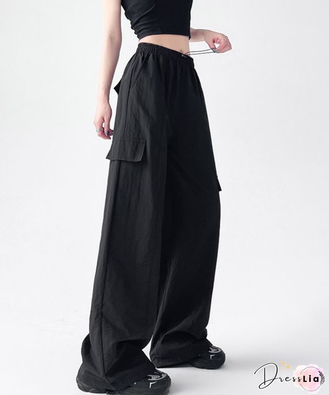 Retro Harajuku Pockets Cargo Pants Women Summer Loose High Waist Straight Trousers Korean