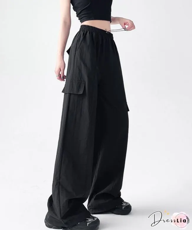 Retro Harajuku Pockets Cargo Pants Women Summer Loose High Waist Straight Trousers Korean