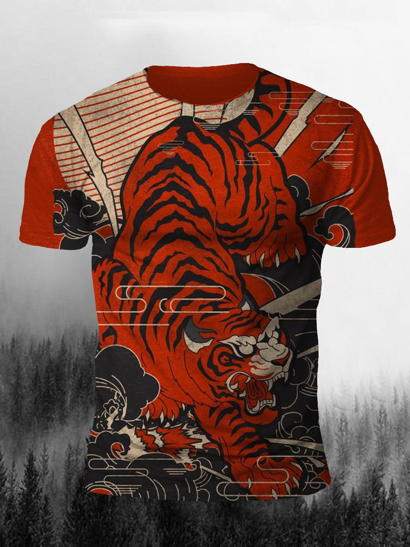 Men's Tiger Print Casual Short Sleeve T-shirt
