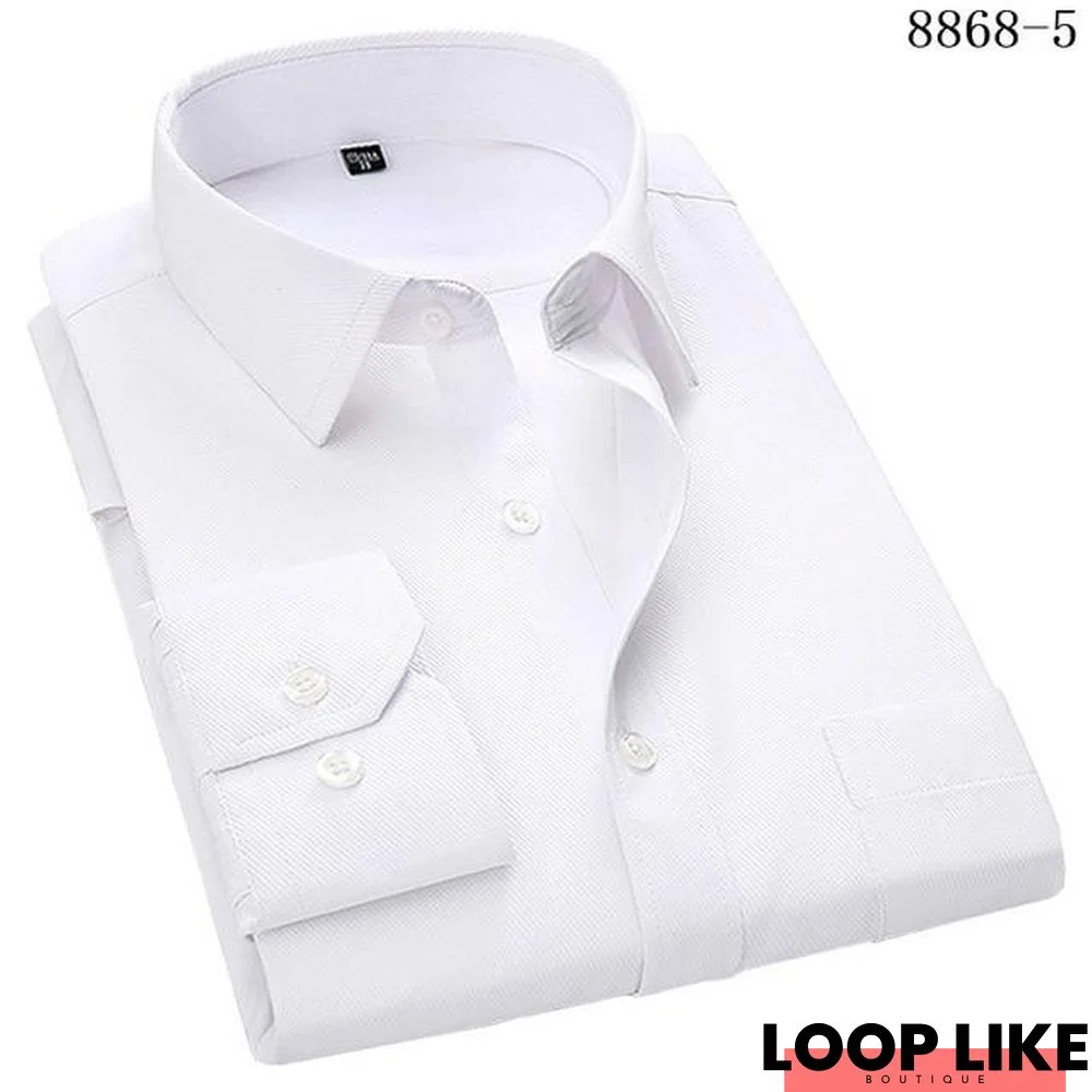 Men's Business Casual Long Sleeved Shirt White Blue Black Smart Male Social Dress Shirt Plus Size