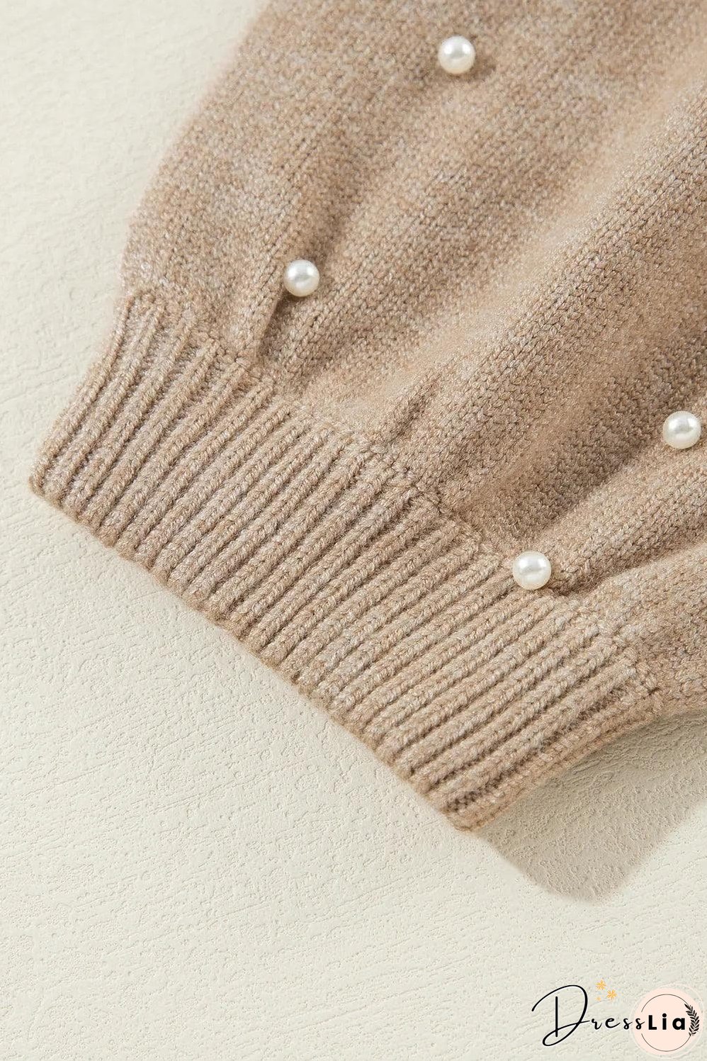 Smoke Gray Pearled Drop Shoulder Round Neck Sweater