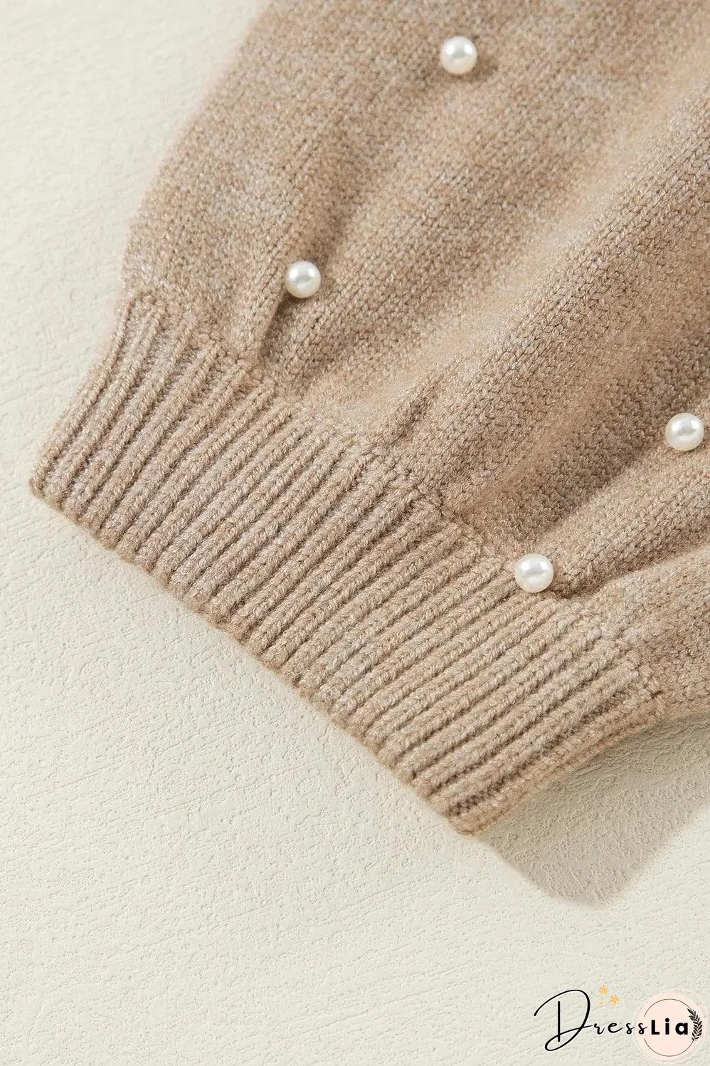 Smoke Gray Pearled Drop Shoulder Round Neck Sweater