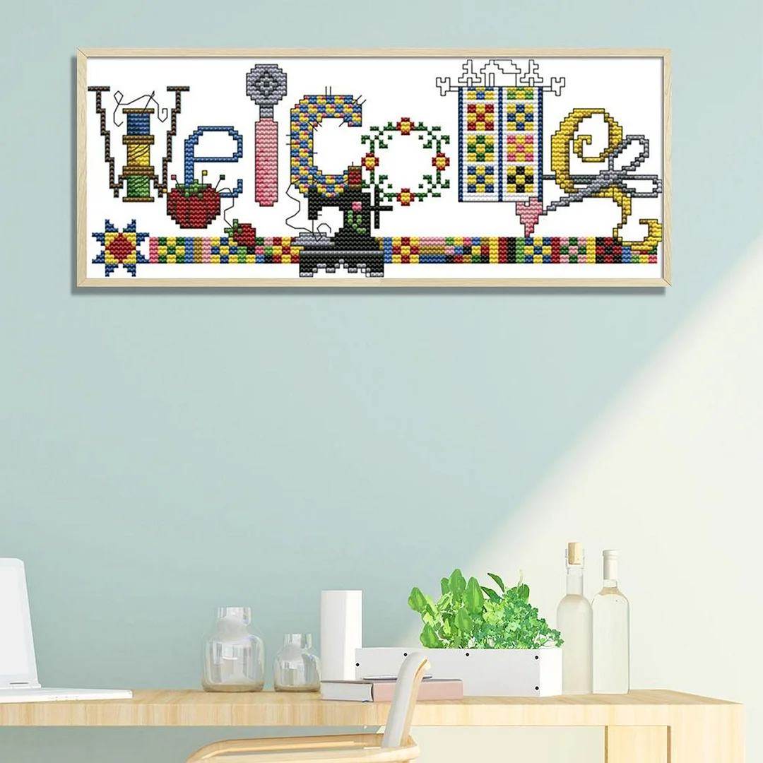 Welcome Card Cross Stitch 14CT Stamped Embroidery DIY Cotton Thread (C097)