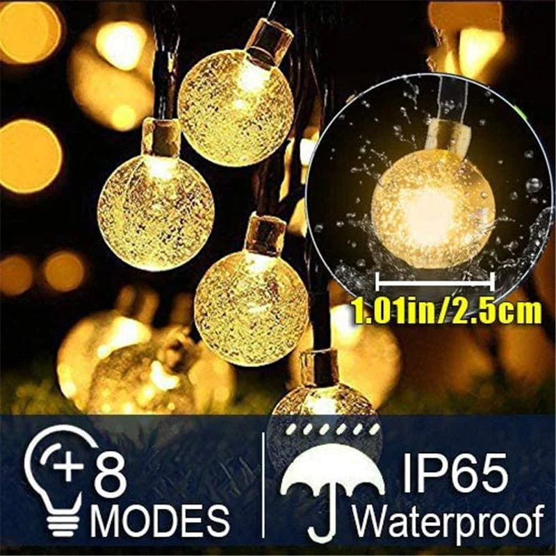 Solar Garden Lights, 60 LED 30ft Waterproof Outdoor String Lights Solar Powered Crystal Ball Decorative Lights for Garden,Patio,Yard,Home,Chrismas Tree,Parties,Warm White, 30feet
