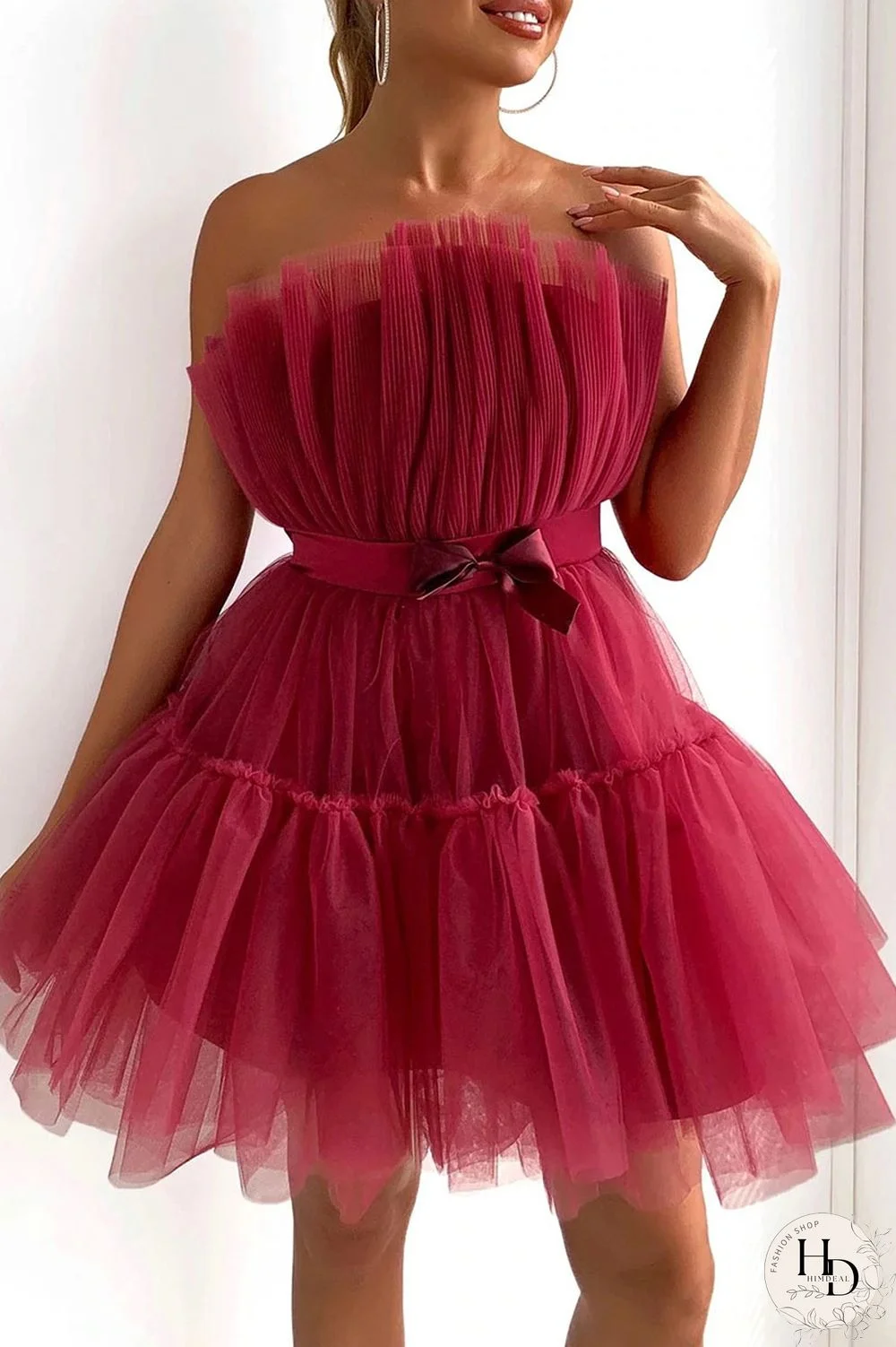 Purplish Red Sexy Elegant Solid Patchwork Strapless Princess Dresses