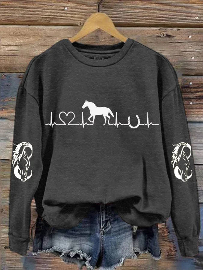 Women's Horse Heartbeat Horse Lover Printed Sweatshirt socialshop