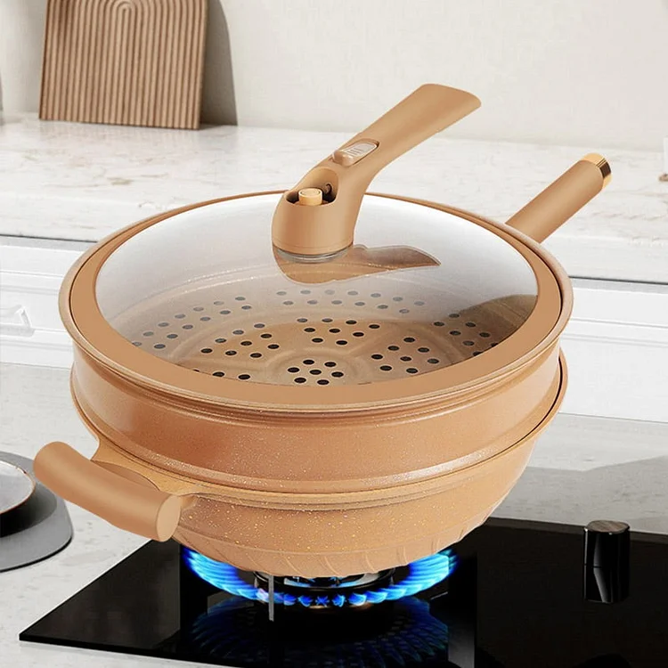Non-Stick Clay Wok With Steamer Basket（50% OFF）