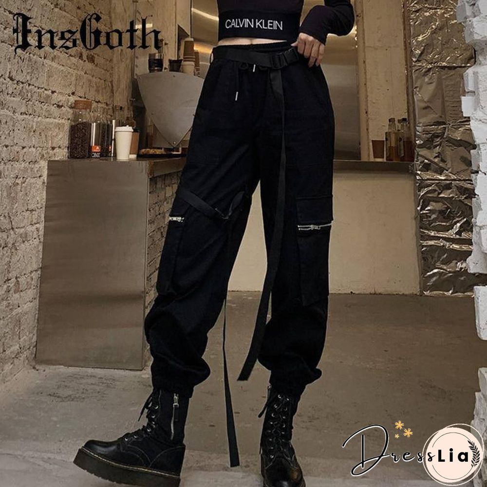InsGoth Black High Waist Cargo Pants Women Harajuku Streetwear Casual  Joggers Long Pants With Belts Female Loose Korean Style