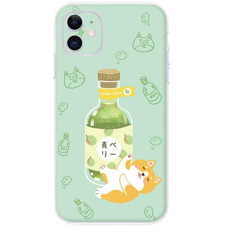 Cartoon Wine Dog Print Silicone Phone Case - Modakawa Modakawa