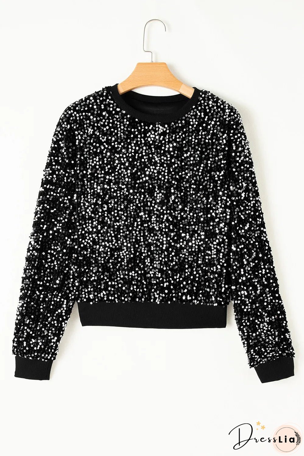 Sequin Round Neck Long Sleeve Top