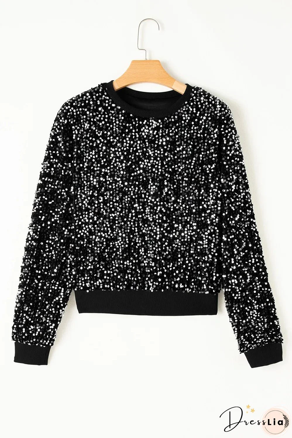 Sequin Round Neck Long Sleeve Top