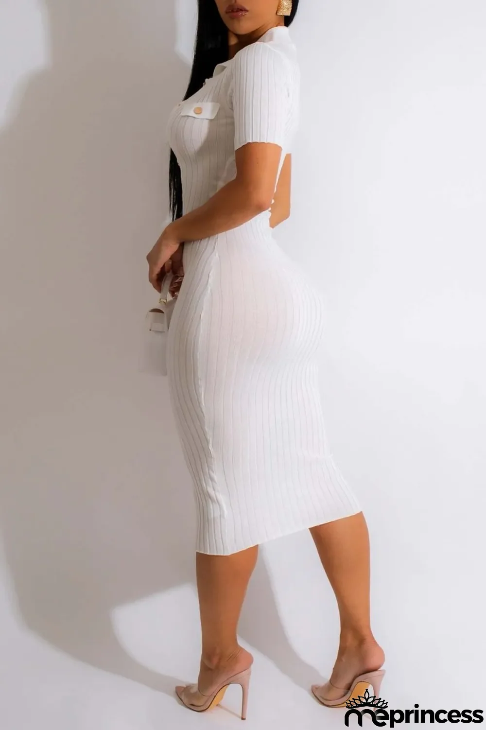 Khaki Casual Solid Patchwork Turndown Collar Short Sleeve Dress