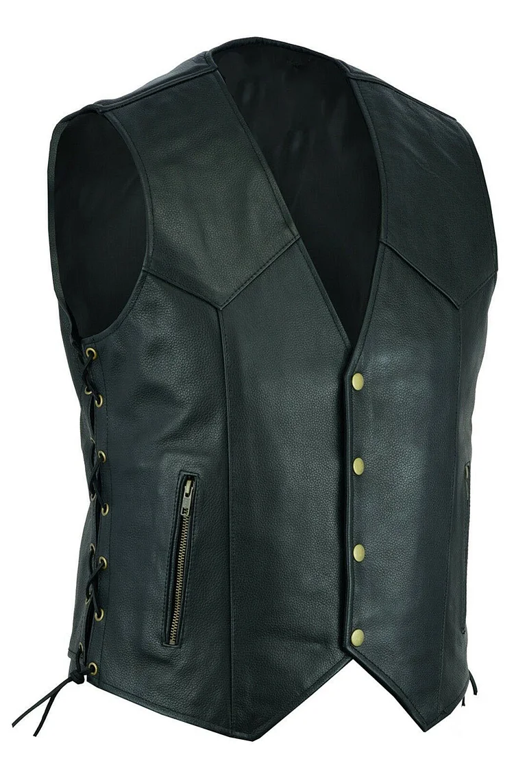 PU Leather Tank Top Side Lace-Up V-Neck Sleeveless Jacket