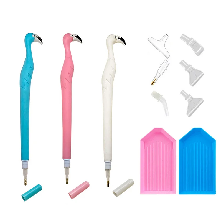 Cute Flamingo Diamond Painting Pen Kit with Clay Tips Tray DIY Craft (3 Pen Set) gbfke