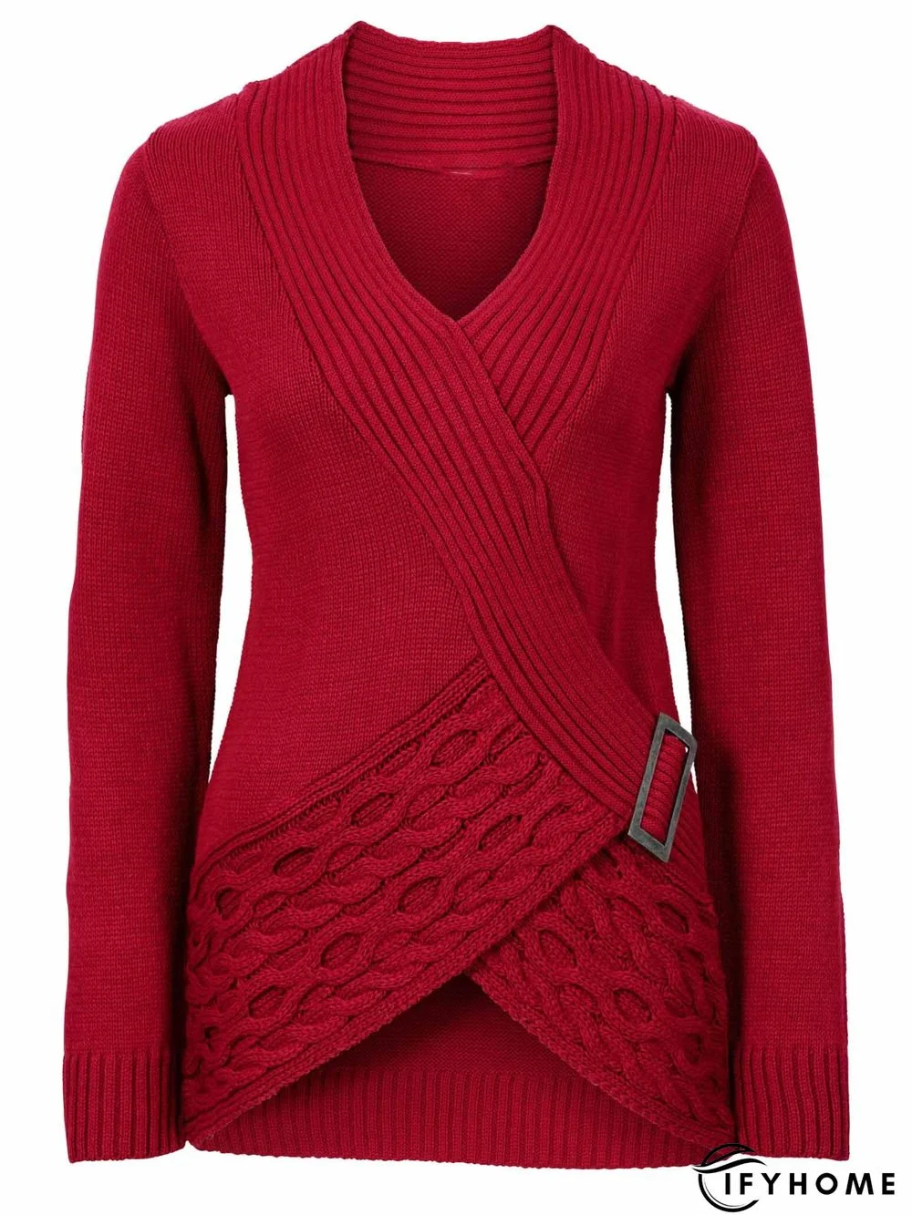 Cross Neck Casual Loose Plain Sweater | IFYHOME