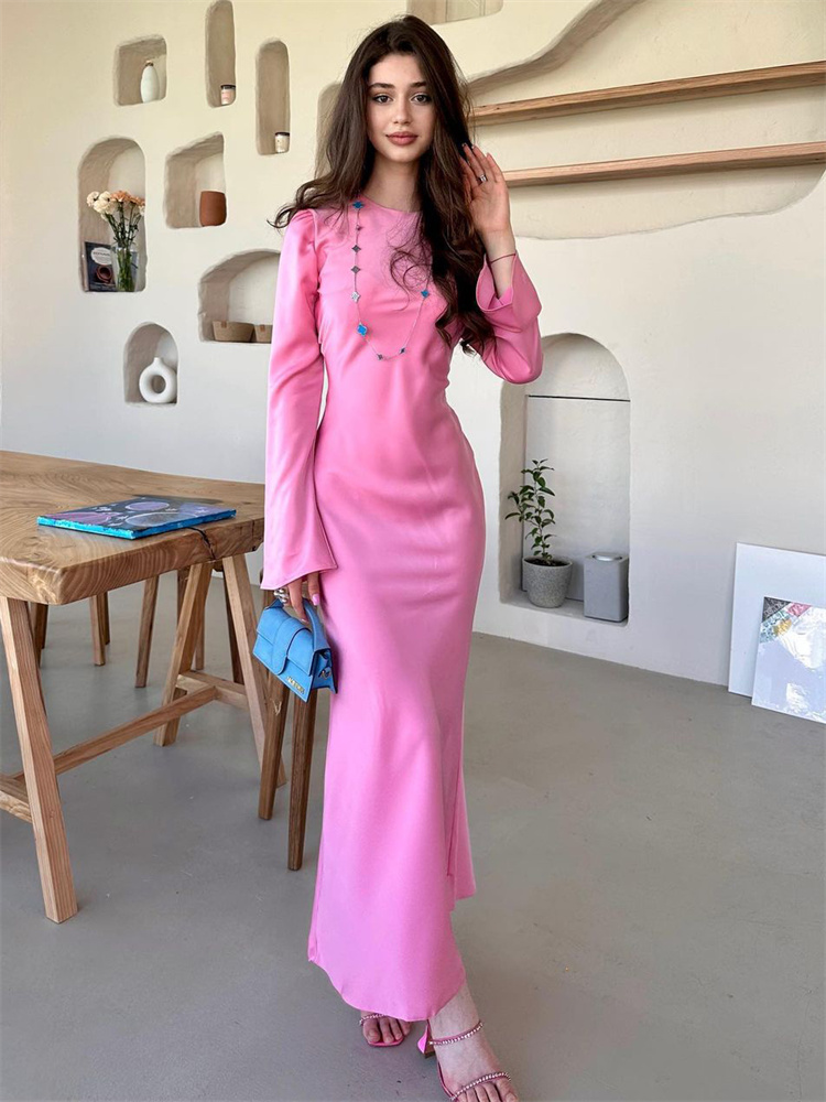 Ootddress Solid High Waist Fashion Maxi Dress For Women Long Sleeve Patchwork Slim Elegant Party Dress Autumn 2025 Female Long Dress