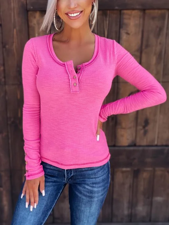 Henley Button Long Sleeve Top
