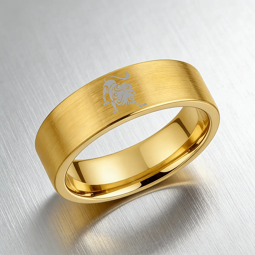 Mens Womens Flat Leo Tungsten Carbide Rings Gold Couple Wedding Band Top Comfort Fit 4MM 6MM 8MM