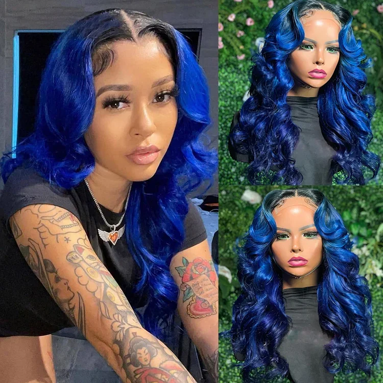 Blue Human Hair HD Lace Wave Wig | Glueless Wigs | 100% Real Natural Human Hair Wigs | Medium & Long Wig