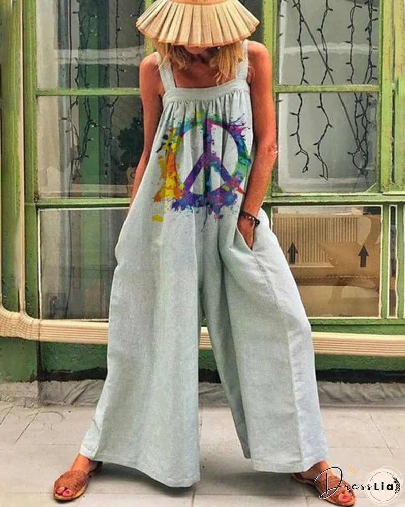 Plus Size Fashion Loose Strap Wide Leg Jumpsuit