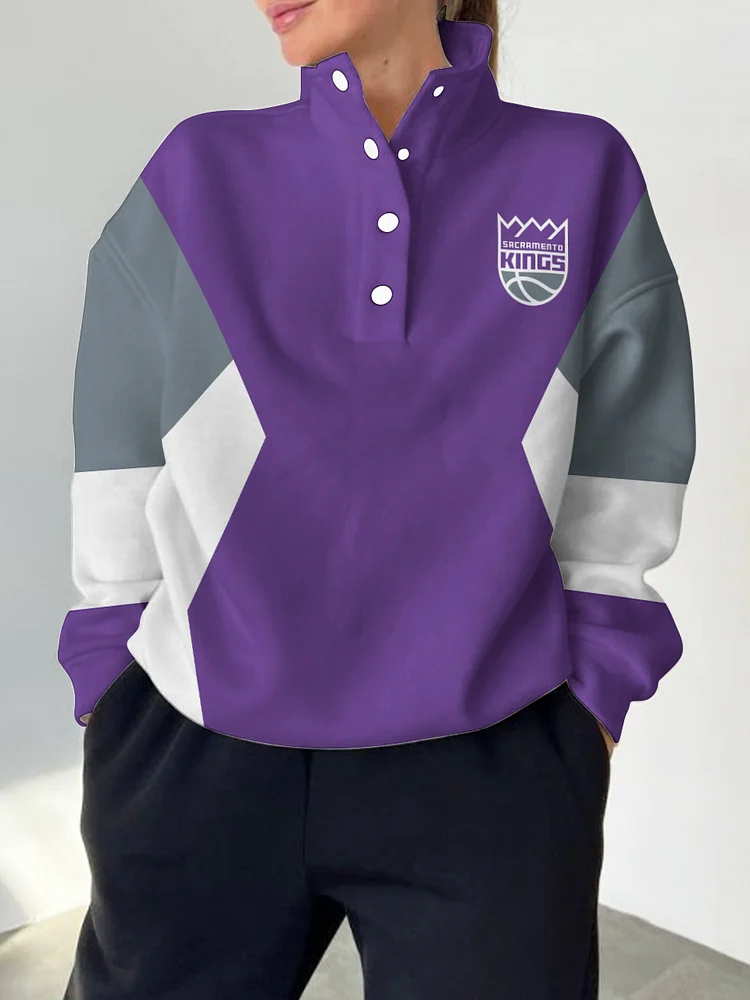 Sacramento Kings 2025 New Design Casual Snap Mockneck Pullover